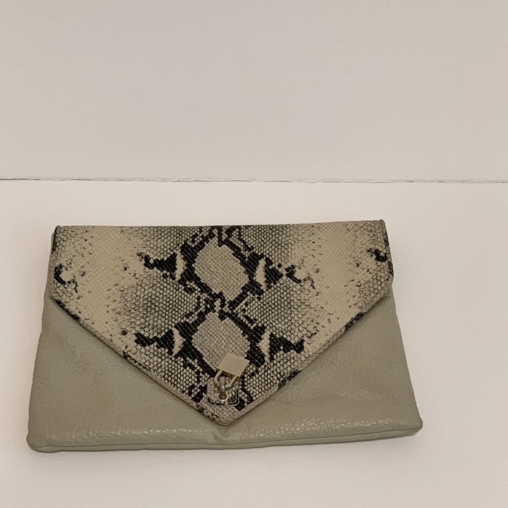 Tan Faux Snakeskin Flat Clutch